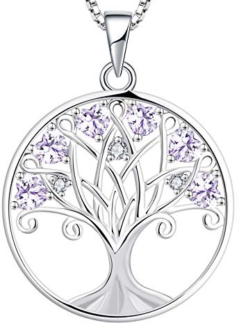 YL Collier Arbre de Vie 925 Argent coupé juin pierre de naissance alexandrite pendentif collier pour femme, 45 + 3 CM