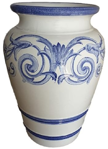 Generico Ceramiche Angela Rinaldi Portaombrelli in Ceramica di Vietri Dipinto a Mano Bianco e Blu, Altezza 50 cm, Diametro 33 cm