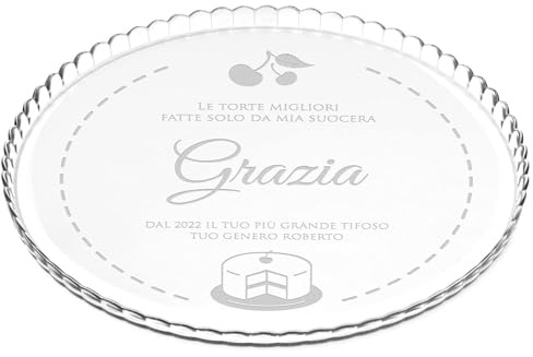 Maverton Portatorta in Vetro Trasparente, Incisione Laser Personalizzata | Piatto Tondo Porta Dolce con la Tua Dedica Incisa, Sottotorta da ca. 32,5cm, regalo donna, Torta