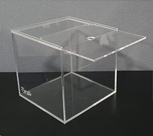 Tanque de Peces Nano acrílico Profesional, Caja de cría, Acuario pequeño Betta + Tapa Deslizante y Orificio de alimentación. Adecuado para terrarios, Tortugas e Insectos hábitat. 8L (20x20x20cm)