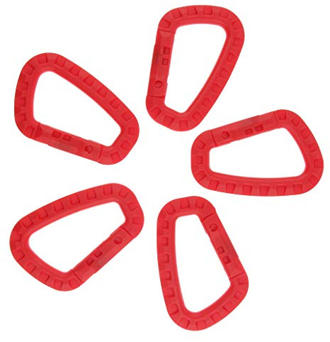 Easnea 5 x leichte Federschnapphaken für Rucksäcke und Rucksäcke, Kunststoff-Karabiner, Schlüsselanhänger, D-Ringe, rot