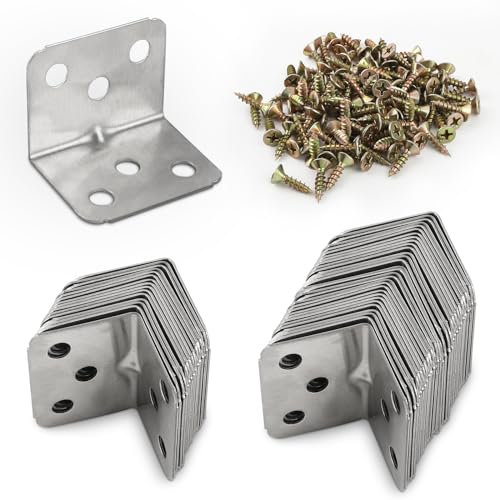QINGHEC 50 Connettori Angolari per Mobili Legno, Angolari Metallo per Legno, Staffe Angolari per Legno 90 Gradi, Squadrette Angolari, Angolo di Fissaggio con Viti per Mobili, 36 x 27 mm