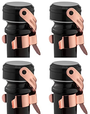 WOTOR Sektverschluss und Weinverschluss Edelstahl Sektflaschenverschluß Wiederverwendbar weinflaschenverschluss, Auslaufsicher hält frisch (Roségold, 4 Stück)
