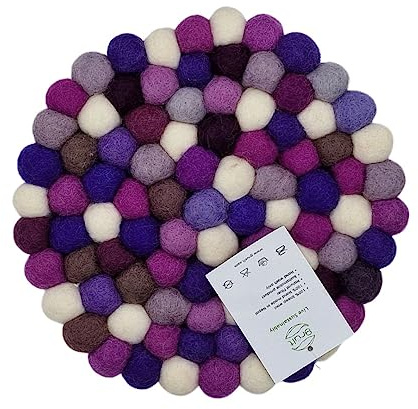 Grült Home Topfuntersetzer - Filz untersetzer für Tassen, Töpfe, Pfannen und Tassen handgefilzt in Nepal (Lila, Circle 10 cm)