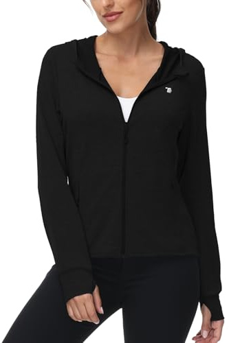 TBMPOY Womens UPF 50+ Sun Protection Hiking Hoodie Light Jackets Black M