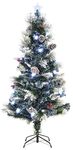 Christmas Tree World | 7ft Artificial Pre-lit Snowy LED Frosted Pine | Natural and Realistic Look with Bushy and Luxury Quality PVC Tips | Easy to Assemble and Take Down | 80cm Diameter