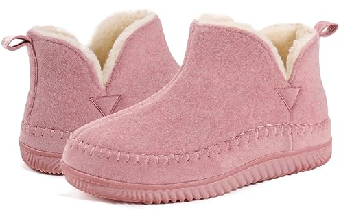 Zizor Women's Moccasin Bootie Slippers with Cosy Memory Foam, Ladies' Toasty Slip on House Shoes with Hard Outdoor Indoor Rubber Sole, Pink, 7 UK