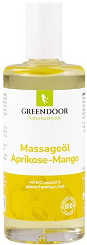 GREENDOOR Naturkosmetik Massageöl Aprikose Mango 100ml, fruchtiger Duft, Natur, ohne Silikone und ohne Mineralöle, rein natürliches Massage Öl für Wellness Massagen