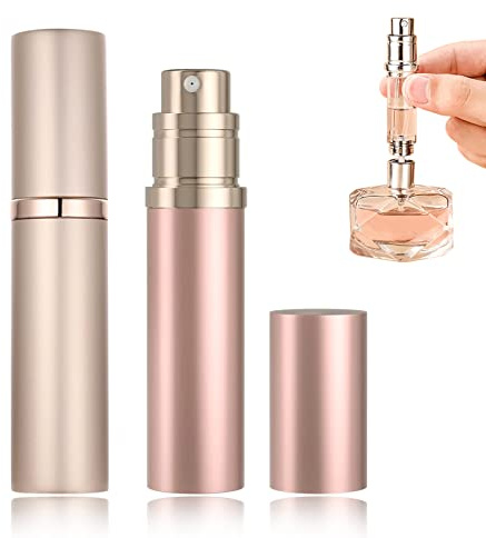 POTWPOT Travel Perfume Refillable Bottle, 2 Pack 5ML Perfume Atomiser Spray Bottle Mini Perfume Bottles Luxurious Mini Perfumes for Women (Golden & Pink) (POT2116)