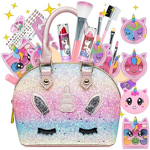Einhorn Kinderschminke Schminkkoffer - Mädchen Spielzeug, Waschbar Schminke Kinder Make Up Set, Weihnacht & Geburtstags Geschenke für Mädchen 4-12 Jahre