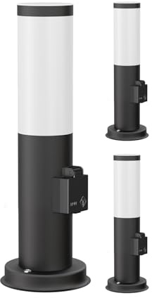 ledscom.de 3 pzas. luz de bolardo PORU con casquillo para exterior, negro, redondo, 38,5cm, incl. lámpara E27, máx. 963lm, blanco cálido