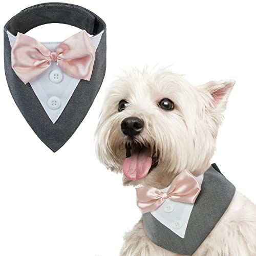 FUAMEY Hunde-Smoking, formelles Hunde-Halstuch, Hundehalsband mit Fliege, Hunde-Geburtstagskostüm, verstellbar, für Haustiere, Party, Tux, Hochzeitskleidung, mittelgroße und große Haustiere, Grau XS