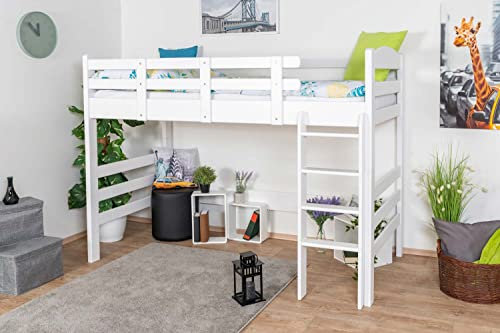 Hochbett für Erwachsene Easy Premium Line K22, Buche Vollholz massiv Weiß - Liegefläche: 90 x 190 cm
