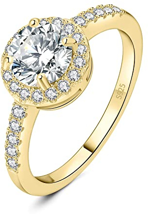 JewelryPalace Rundschliff 1ct Zirkonia Halo Promise Ring Damen, Schmuck Set, Verlobungsring Silber 925 mit Stein Frauen, Simulierter Diamant Jubiläum Eheringe Silberringe Rosegold Gold
