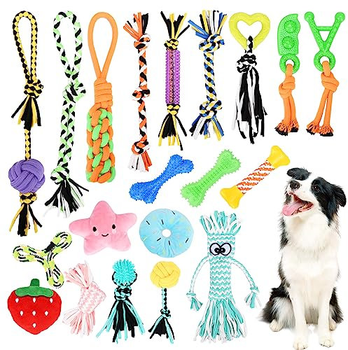 TAVADA Hundespielzeug,20 Stück Hundespielzeug Kauspielzeug,Interaktives Pet Rope Spielzeug,Seil Ball Hunde Robuste Zähne ​Kauen Langlebig Spielzeug für Kleine Große Mittelgroßen Hund