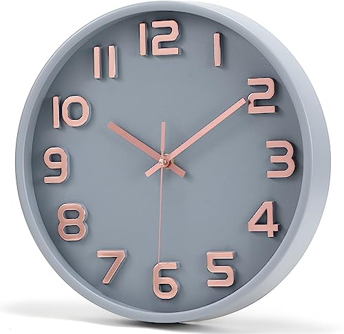 Horloge murale 30,5 cm silencieuse à quartz sans tic-tac - Horloge murale décorative 3D à grands chiffres - Style moderne - Idéale pour le salon, la maison et le bureau - Fonctionne avec piles (doré)
