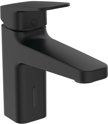 Ideal Standard BD282XG Ceraplan iX Waschtischarmatur H90, Hybridarmatur Sensor- oder Hebelbedienung, ohne Ablaufgarnitur, Batteriebetrieb 6 V, Ausladung 12,4 cm, Schwarz (Silk Black)
