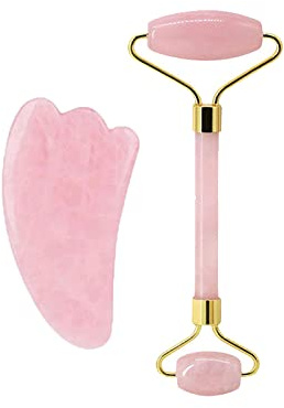 Rosenquarz-Gesichtsroller Und Gua Sha-Set Natürlicher Jade-Gouache-Schaber Gua Sha-Massage-Quarz-Roller Gesichtslifting-Massagewerkzeug,Typ 13