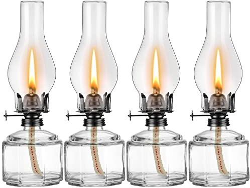 Yahenda 4 Pieces Chamber Oil Lamp for Indoor Use, Vintage Oil Lantern Large Glass Clear Kerosene Lantern Decorative Hurricane Lamp for Home Tabletop Decor and Emergency Lighting