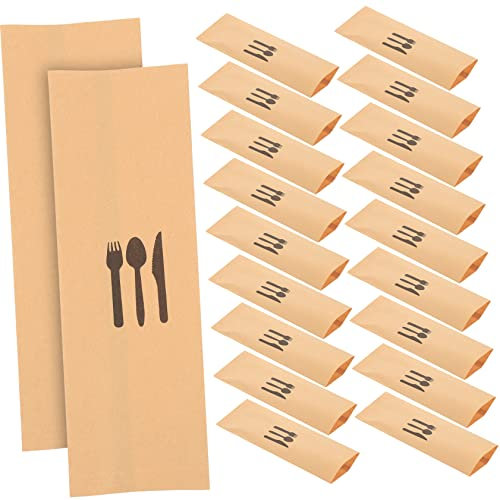 Cabilock Einweg Bestecktaschen Kraftpapier 100 Stück 22,5x7,5cm mit Serviette für Hochzeiten Gastronomie und Festliche Anlässe
