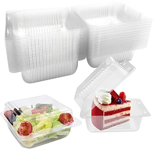 PandaHug 100 Pcs Cake Slice Boxes, Reusable Cupcake Slice Container with Lid, Square Individual Cake Boxes, Clear Containers for Cake Portions, Sandwiches, Cheese, Pies, Salad