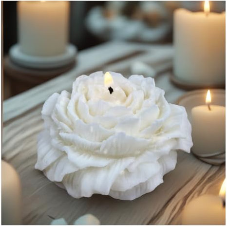 12 Bougies Fleurs crème en Cire de Colza + 12 Tulles Voile + Ruban Cadeaux Invités | | Souvenirs et Décoration Événementielle Mariage, Baptême, Anniversaire | Sculpturales & Élégantes
