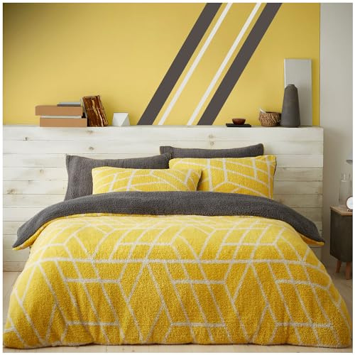 GC GAVENO CAVAILIA Teddy Fleece Duvet Cover King Size - Snuggle Fluffy Bedding Set - Washable Bed Linen - Ochre