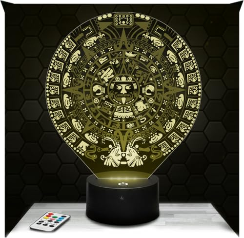 Lampephoto.fr - Lampe Maya-Kalender 3D Nachtlicht Inka, Azteken, Olmeken | Made in France, Sockel & Größe wählbar, dimmbar, Batterie/USB, HD-Lasergravur, Geschenk für Sie & Ihn