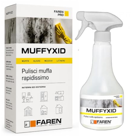 Faren MUFFYXID, Rimuovi Muffa, Antimuffa, Pulitore della Muffa ad Azione Rapida, Igienizzante, Elimina rapidamente Muffe, Funghi, Muschi e Alghe, ritarda la ricomparsa, 500ml (6)