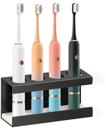 Minicoco Electric Toothbrush Holder Wall Mounted Black Toothbrush Holders for Bathroom 4 Slots Electric Toothbrush Stand with Diatomite Dish，Suitable for Placing Electric Toothbrush Holder Charger