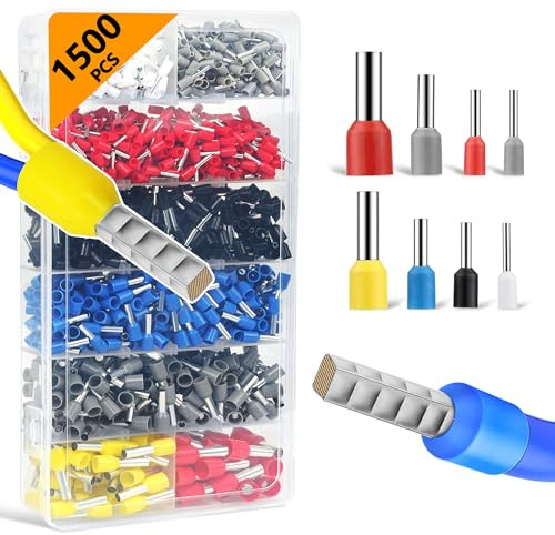 JOYIT 1 500 st kabelhylsor, 0,5–10 mm² kabelhylsor, isolerade kabelhylsor 22–7 AWG, blandade kabelspetsar för kabelanslutning