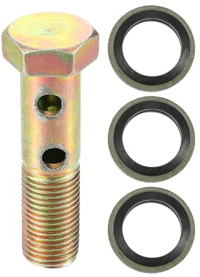 VekAuto Doppelter Banjo-Bolzen-Satz M10x1.0 42mm Metall Für Auto 1 Satz | Bronze Farbe, Für LKW Motorrad, Universal, 4 Löcher, Enthält 1 Bolzen Und 3 Unterlegscheiben
