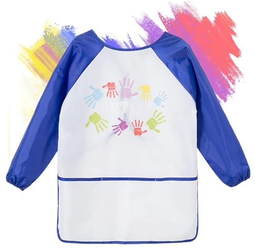 WKRTDY Grembiule Pittura, Impermeabile per Bambini e Ragazzi, 2-8 Anni, con 3 Tasche per Dipingere, Cucinare e Artigianato