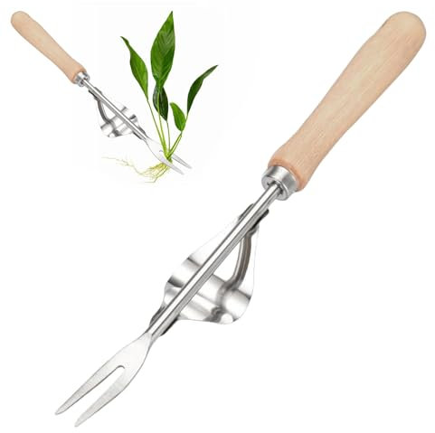 Cortamalezas de acero inoxidable, cortadora de dientes de león, con mango de madera, hoja manual para excavar, deshierbe manual para el jardín, deshierbe, tenedor de malas hierbas para excavar,