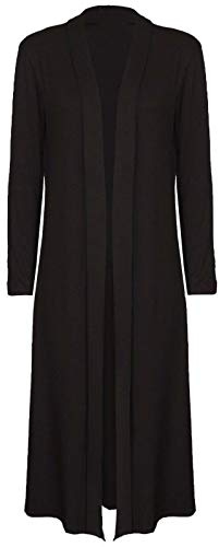 Shop Nova® Ladies Maxi Long Length Boyfriend Cardigan Collared Top Long Full Sleeve Floaty (Black, 26)