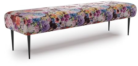CAVADORE Sitzbank Amba, Trendige Polsterbank 3-sitzig für Küche, Esszimmer oder Wohnküche / Küchenbank passend zum 3-Sitzer Amba / 159 x 52 x 54 / Jacquard Flachgewebe: Blumenmuster Rot