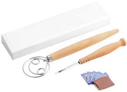 Fouet à pâte incurvé, mélangeur à pain à long manche, fouet à pâte en acier inoxydable, fouet à pâte danois avec mélangeur à manche en bois, pinceau à pâte danois, mélangeur à pâte, fouet à pâte de st