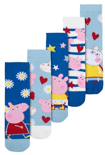 United Labels Peppa Pig Calzini per ragazze – Bambini Sneaker Calzini per bambini Calzini Blu (Confezione da 5), Blu, 23-26