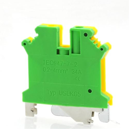 BJWVHGGE Morsettiera di Terra USLKG5 da 2 Pezzi Morsettiera a Vite su Guida DIN UK-5N Connettore Bornier di Messa a Terra Giallo Verde 12AWG 4mm²