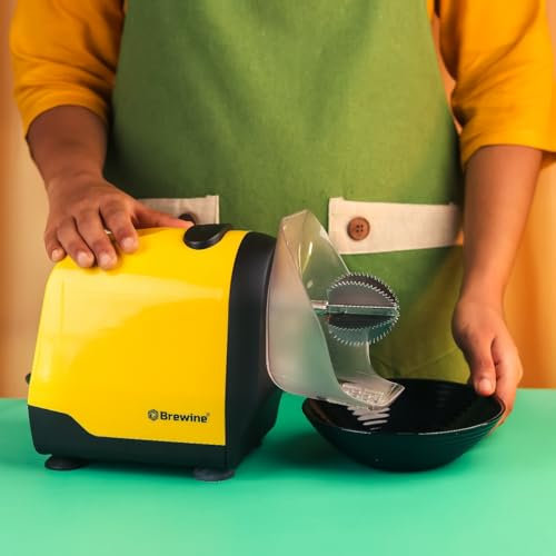 Brewine 2-in-1 Electric Coconut Scraper & Citrus Juicer with Dual Speed Settings, Stainless Steel Scraping Blade, Super Suction Feet for Stability, Finest Coconut Grater Shredder 200 Watts (YELLOW)