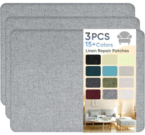 Flicken Selbstklebend Stoff, Leinen Reparatur Patches, Stoffe Reparatur, 20 x 28 cm Leinenstoff Patches Selbstklebend für Sofa, Bürostuhl, Autositze, Kopfteile, Vorhang - Blau Grau (3 Stück)