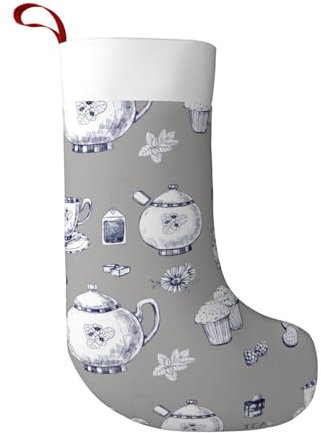 QGWDYYJQ Teiere e tazze disegnate a mano stampate calza di Natale decorazione natalizia
