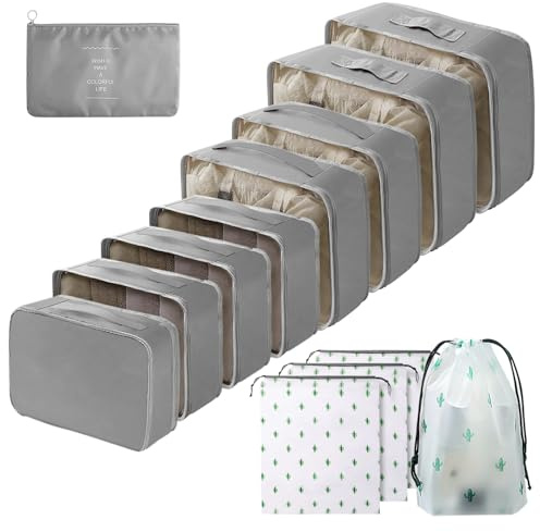 Packing Cubes for Suitcases, 13PCS Multifunction Luggage Suitcase Organiser Bags, Waterproof Travel Packing Cubes for Backpack, Essential Travel Cubes Clothes Shoes Storage Bags (Grey)