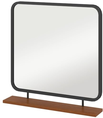 HOMCOM Wandspiegel Flurspiegel mit Ablage aus Holz 55 x 55,5 cm Schwarz | Rechteckiger Spiegel, Dekospiegel, für Schlafzimmer, Badezimmer