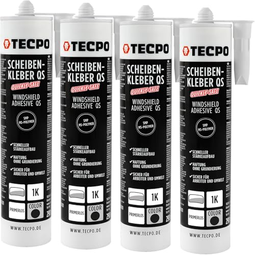 TECPO Scheibenkleber Quickly-Safe, MS-Polymer primerlos mit Kleb- und Dichtstoff-Technologie Scheibenklebstoff - Elastisch witterungsbeständiger Klebstoff zum Verkleben und Abdichten (4X 290 ml)