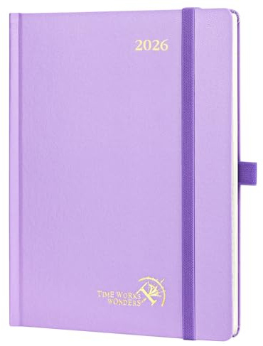 POPRUN Agenda 2026 Settimanale Verticale 22 x 16,5 cm, Copertina Rigida, Weekly Planner 2026 con Tag Mensili, Carta Spessa da 100 GSM, Viola Chiaro