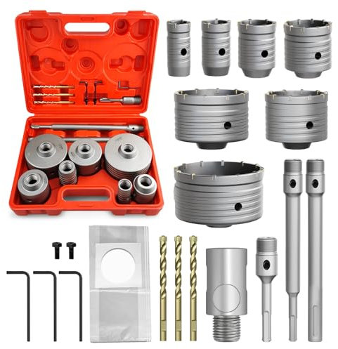 METOTY 22 Stück Bohrkrone Hohl Lochsäge-dosenbohrer set，30/40/50/68/82/100/110mm mit SDS Plus & Max Adapter Bohrkrone Steckdose，für Mauerwerk, Ziegel, Beton, Zement, Stein Concrete hole saw