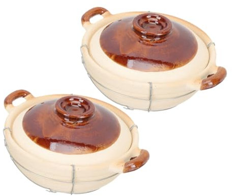ULTECHNOVO Cazuela De Barro Individual 0,5 l Con Mango Ergonómico Arcilla Resistente Alta Temperatura Para Arroz Guisos y Sopas Uso Doméstico Juego 2 Piezas