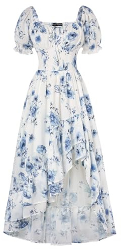 SCARLET DARKNESS Womens Summer Casual Maxi Dress UK Wedding Guest Milkmaid Long Dress Cocktail Party Beach Sundress for Ladies Light Blue Floral L