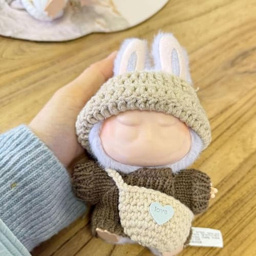 Puppenkleidung Labubu (NO Doll) Kleidung, Handstrick-Set Passend für 17 cm Puppen Premium-Puppen-Set mit Zubehör Stylisches Labubu-Zubehör-Kleidung (gestrickt, braun)Nur ab 12 Jahren geeignet